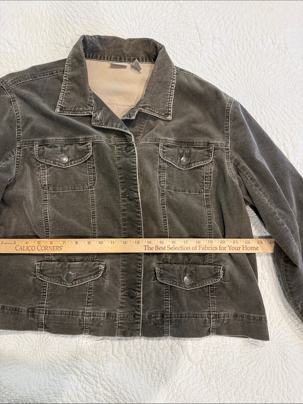 Chico's warm grey corduroy Denim-Style Utility Jacket
